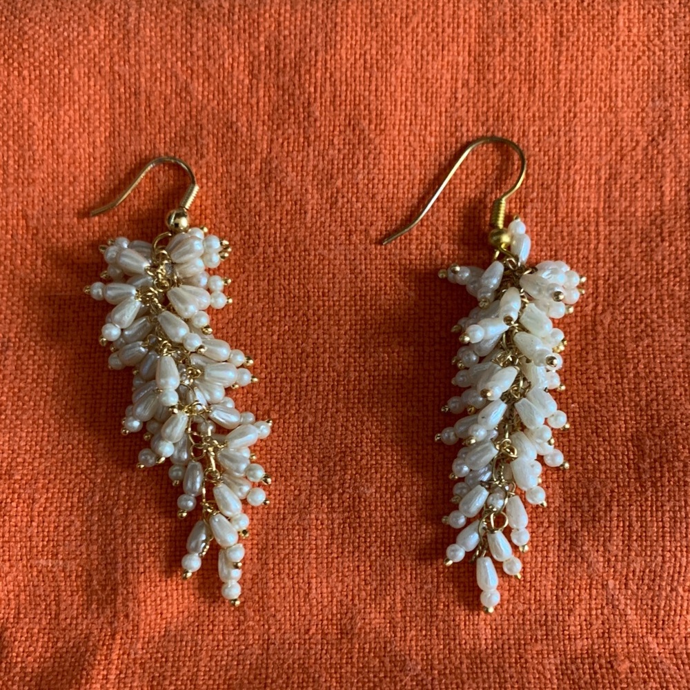 Dangle Earrings Costume Jewelry Tiny Pearls Cluster